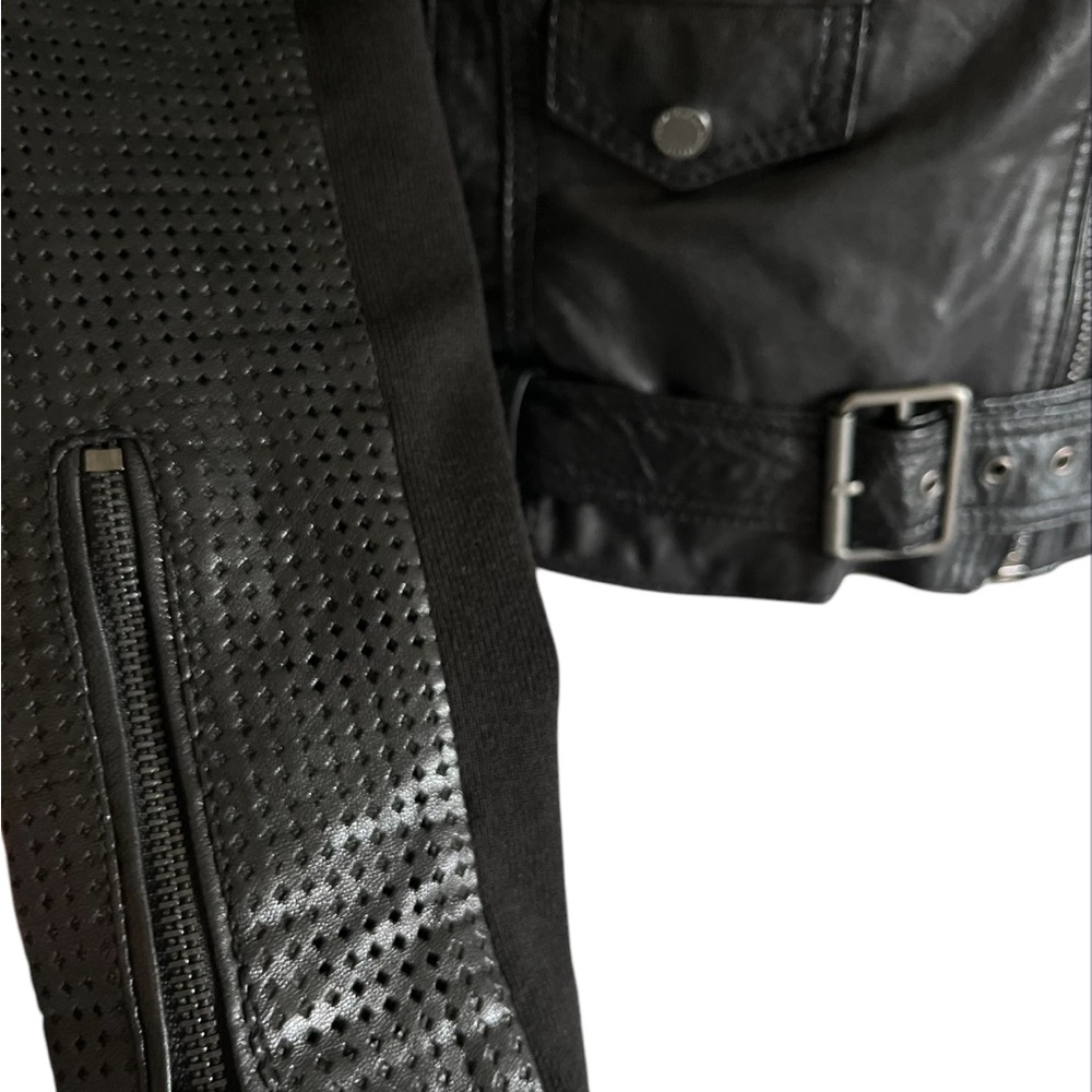 BGBC Black Belted Leather Motorcycle Woman Jacket XS - Picture 6 of 13